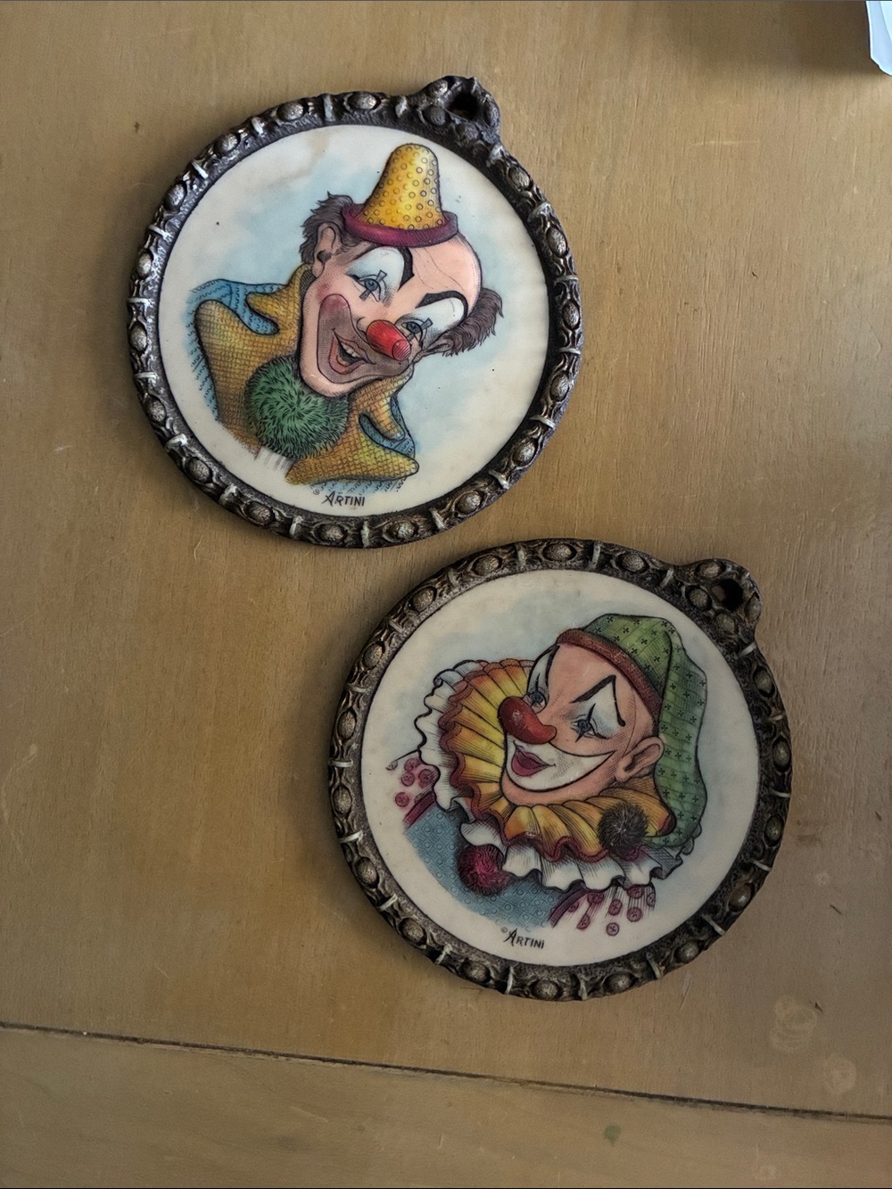 Vintage Clown Wall Plaques - Pair
